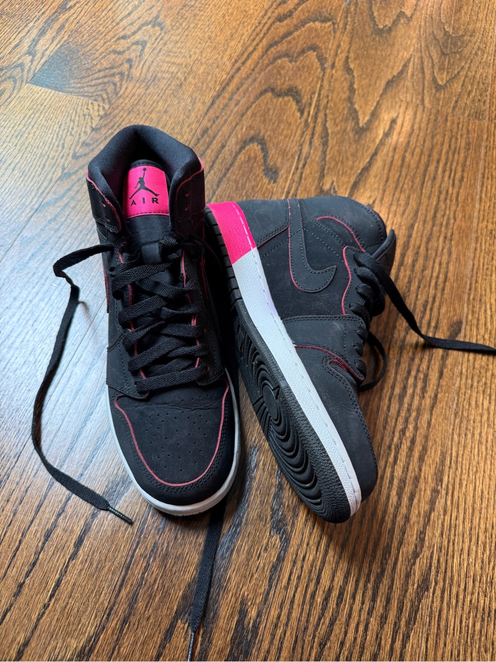 Nike Jordan Youth Black and Hot Pink Mid-Top Sneakers